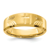 Chisel Stainless Steel Brushed and Polished Yellow IP-plated Diamond-cut Cross 8mm Tapered Band